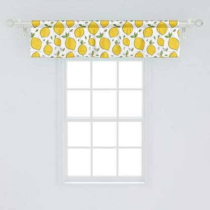 Ambesonne Lemons Window Valance, Continuous Citrus Fruits Leaves Refreshing Cartoon Pattern, Curtain Valance for Kitchen Bedroom Decor with Rod Pocket, 42" x 12", Lime Green Earth Yellow