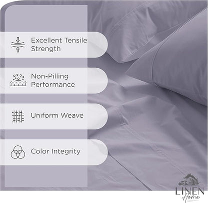 Linen Home 100% Cotton Percale Sheets Full Size, Prelude Purple, Deep Pocket, 4 Pieces Set - 1 Flat, 1 Deep Pocket Fitted Sheet and 2 Pillowcases, Crisp Cool and Strong Bed Linen
