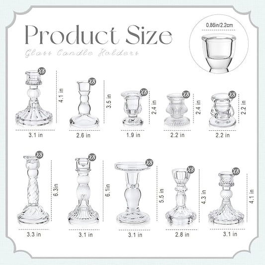 Mumufy 80 Pcs Glass Crystal Taper Candle Holders Clear Glass Candlestick Holder Fit 0.8 Inch Candles Crystal Decorative Candle Stand Centerpiece Table Wedding Dining Party (Classic,Clear)