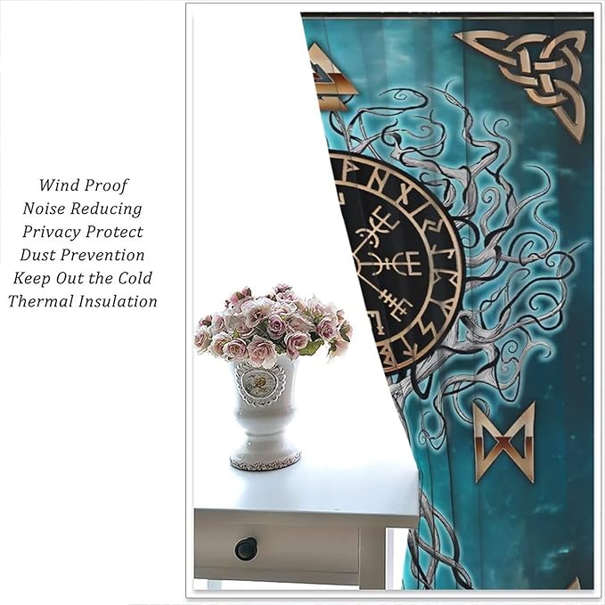 Viking Curtains Viking Totem Curtains Ancient Scandinavian Bedroom Living Room Decoration 2 Panel Groups W42 * L54 Inch