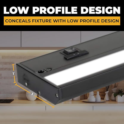 LED Under Cabinet Lighting Hardwired - 3CCT 24 Inch Black Finish - Undercabinet Lights for Kitchen - Linkable Undercounter Dimmable Plug in Light or Hard Wired - Under Counter Fixture Direct Wire