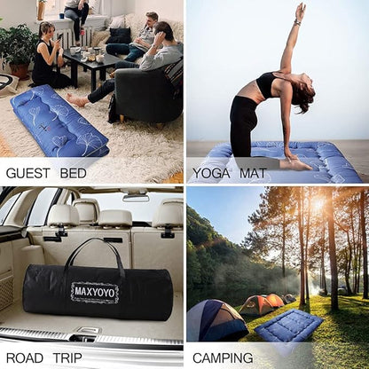 MAXYOYO Leaf Printed Japanese Futon Floor Mattress, Thicken Sleeping Pad Floor Bed Roll Up Camping Guest Mattress Folding Couch Bed, Twin Size