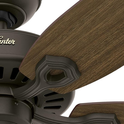 Hunter 52 inch Indoor Ceiling Fan No Light with Pull Chain - Bronze Ceiling Fan without Light, Standard Mount, 5 Blades, For Bedroom, Living Room, or Kitchen - Builder Elite 53242, New Bronze