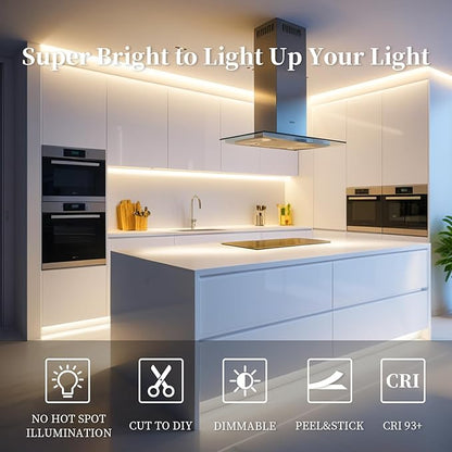 iNextStation COB LED Strip Light Warm White 3000K 16.4FT 5M, DC12V CRI 93+ Dimmable Flexible LED Tape Lights for Bedroom, Kitchen, TV Backlight, Cupboard, Wardrobe, Home Lighting Decor