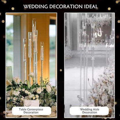 2pcs 5 Arm Floor Candelabra,Acrylic Floor Candle Holder for Wedding Centerpiece Tall Clear Candle Holders for Ceremony Birthday Party Home Decoration Fit 0.8 LED Candles