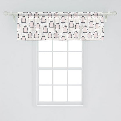 Ambesonne Penguin Window Valance, Pastel Colored Style Cartoon Animals from Antarctica Crowns on a Dotted Background, Curtain Valance for Kitchen Bedroom Decor with Rod Pocket, 54" X 18", Grey Pink