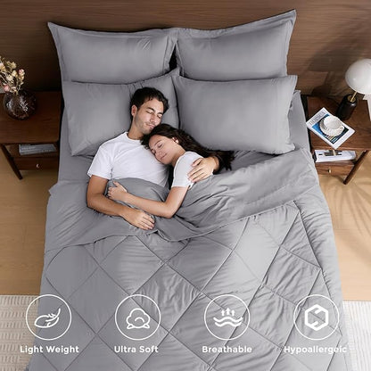 HEVUMYI Light Grey California King Comforter Set - 7-Piece All Season Bed in a Bag Cal King, Ultra Soft Bedding Set with Comforter, Flat Sheet, Fitted Sheet, Pillowcases, Pillow Shams