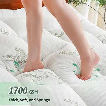 DOWNCOOL 3 Inch Memory Foam Mattress Topper Full – Cooling Pillow Top Mattress Topper for Back Pain Relief, with Bamboo Viscose Air Layer, 1700 GSM Fill, Deep Pocket Fits 8–21 Inch