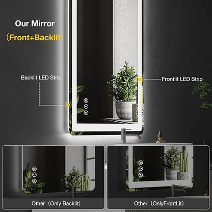 28x36 LED Bathroom Mirror with Front and Backlight, Anti-Fog, Dimmable, Lighted Bathroom Vanity Mirror for Wall, Shatter-Proof Led Mirror for Bathroom, Tempered Glass(Horizontal/Vertical)