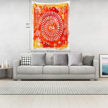 Batmerry Tribal Art Abstract Tapestry, Traditional Ancient Tribal Indian Rural Wall Art Hanging Decoration Polyester Fiber White Ruffled Around for Dorm Room Bedroom Living Room, 82.7x59.1 inches