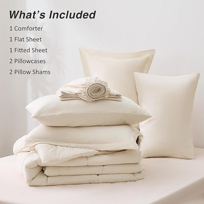 Love's cabin Full Comforter Set Beige, 7 Pieces Full Bed in a Bag, All Season Bedding Sets with 1 Comforter, 1 Flat Sheet, 1 Fitted Sheet, 2 Pillowcase and 2 Pillow Sham