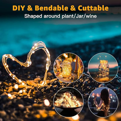 20 Pack Fairy Lights Battery Operated 7ft 20 LED Mini String Lights Twinkle Lights Silver Wire Firefly Starry Lights for Mason Jars Wedding Party Christmas Centerpiece Table Decorations, Warm White