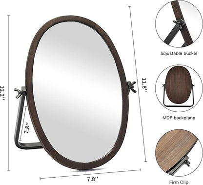 Generic Vanity Table Makeup Mirror-Desk Small Standing Vintage Mirrors 360° Adjustable Rotation, Bronze Wood Framed for Dressing Table,Bedroom, Bathroom,Tabletop,Antique,Desktop 11.8'' x 7.8''