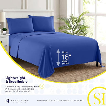 Split King Sheets - Breathable Luxury Sheets with Full Elastic & Secure Corner Straps Built In - 1800 Supreme Collection Extra Soft Deep Pocket Bedding Set, Sheet Set, Split King Size, Royal Blue