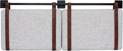 Nathan James Harlow Modern Wall Mount Hanging Headboard, King, Gray with Brown Faux Leather Straps