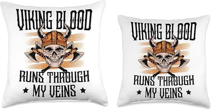 Viking Gift For Men Valhalla Pagan Norse Blood Runs Through My Veins Scandinavian Pagan Viking Throw Pillow, 16x16, Multicolor