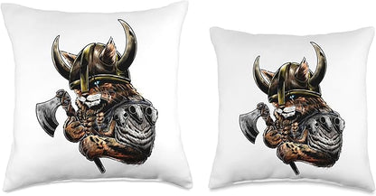 Viking Cat Scandinavian Norse Mythology Throw Pillow