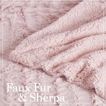 The Connecticut Home Co Bedding Blanket, King 108x90, Soft Fluffy Room Decor, Cozy Warm Throws for Bed, Gifts for Women, Bedroom Cute Aesthetic Blankets Faux Fur and Sherpa Dusty Rose
