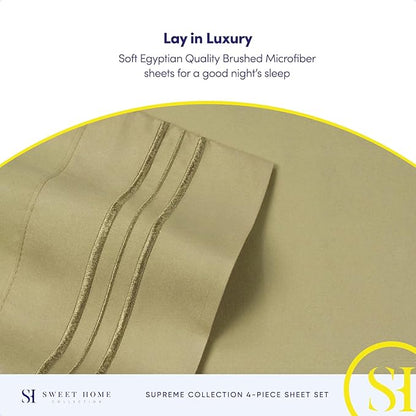 RV Queen Bed Sheets - Breathable Luxury Sheets with Full Elastic & Secure Corner Straps Built In - 1800 Supreme Collection Extra Soft Deep Pocket Bedding Set, Sheet Set, RV Short Queen, Sage