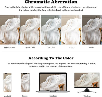 NEWCOSPLAY Super Soft Queen Blanket Ivory Premium Silky Flannel Fleece Leaves Pattern Lightweight Bed Blanket All Season Use (Ivory, Queen(90"x90"))