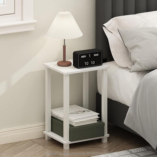 Furinno Simplistic Night Stand, 2-Tier Small Nightstand with Open Shelf, Toolless Assembly Bedside Table, End Table, Side Table, for Bedroom, Living Room, White