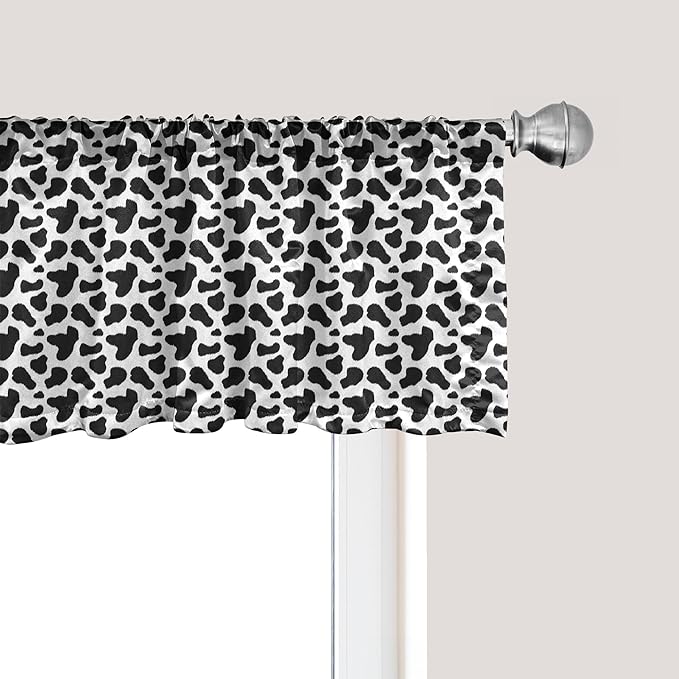 Ambesonne Cow Print Window Valance, Animal Hide Pattern Spots Farm Life Cattle Camouflage Animal Skin, Curtain Valance for Kitchen Bedroom Decor with Rod Pocket, 54" X 12", Charcoal Grey White