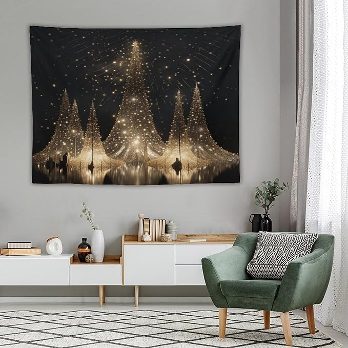 MaSiledy Tapestry Silver Lighted Christmas Trees Tapestries for Bedroom Aesthetic Rustic Style Nature Forest Tapestry Wall Hanging Wall Art for Bedroom Living Room Decor Home Decor Landscape 60"x80"