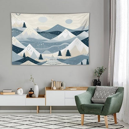 Tapestry As Wall Art Snow Mountain Scandinavian Winter Tapestry Xmas Rustic Winter Holiday Wall Art Tapestry for Bedroom Aesthetic Wall Hanging decor for Bedroom 40"x60" Christmas Family Party