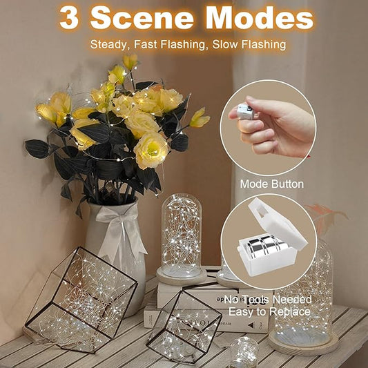 30 Pack Fairy Lights Battery Operated - 3 Speed Modes, 7Ft 20 LED String Twinkle Lights, Waterproof Copper Wire, Mini Firefly Light for Mason Jars Vases Christmas Decor, White