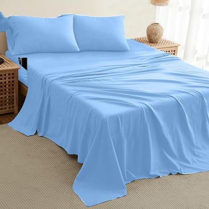 DREAMCARE King Size Sheets Set – 4 pcs Cooling Sheets – up to 21” Deep Pocket King Sheet Set – Hotel Luxury Sheets & Pillowcases – Superior Softness 100% Fine Microfiber with Side Pocket – Light Blue