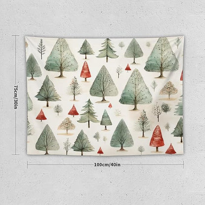 Tapestry Vintage Christmas Tree Watercolor Tapestry for Bedroom Aesthetic Happy Winter Holiday Wall Tapestry Wall Tapestry for Dorm Living Room Landscape 30"x40" Christmas Family Party