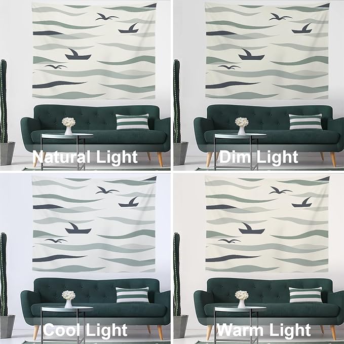 Batmerry Serene Seascape Waters Tapestry, Nautical Maritime Wall Art Hanging Decoration Polyester Fiber White Ruffled Around for Dorm Room Bedroom Living Room, 39.1x59.1 inches