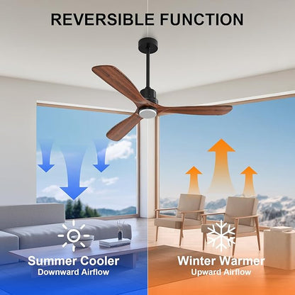 Obabala 60in Ceiling Fan with Light and Remote Outdoor Ceiling Fans Modern 3 Wood Blade Ceiling Fans Timer Reversible Silent DC Motor for Patios Farmhouse Bedroom