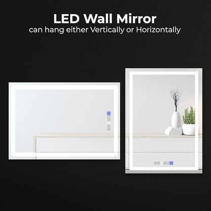Bathroom Vanity LED Mirror for Wall with Anti Fog, Dimmable Touch Button, Adjustable Color Temperature, Memory Function 30"x40" by Fab Glass and Mirror