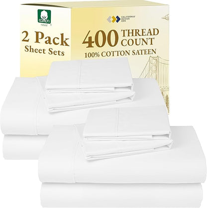 California Design Den 2-Pack Bed Sheets Full Size - 400 Thread Count 100% Cotton Sateen - Extra Soft, Breathable & Cooling Sheets, Wrinkle Resistant, 2 Sets of Deep Pocket Bed Sheets - Antique White