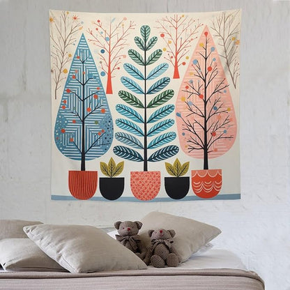 MaSiledy Shabby Chic Trees Tapestries Nature Themed Autumn Wall Art Tapestry for Bedroom Aesthetic Landscape Tapestry Bedroom Wall Decor Living Room 60"x60" Xmas Wall Hanging Polyester Tapestries