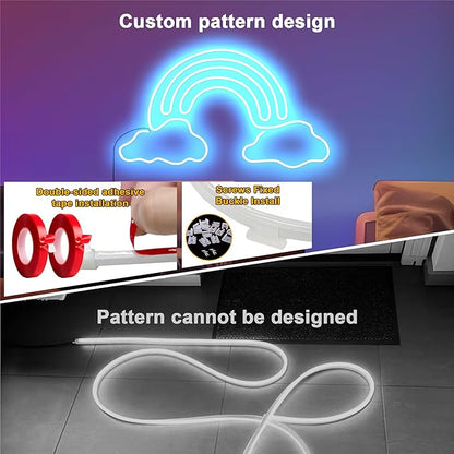 Cozylady 40Ft (20Ft *2 Rolls) RGB LED Neon Rope Lights for Bedroom, 12m LED Strip Lamp with Double Sided Adhesive Tape, App/Remote Control DIY Lights Decorate The Outdoor and Indoor of Your Home