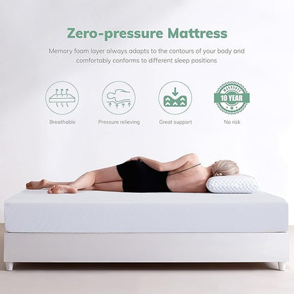 EGO 6 Inch Full Memory Foam Mattress - Green Tea & Cooling Gel, Medium Firm, CertiPUR-US Certified, Double Mattress, 54"x75", White