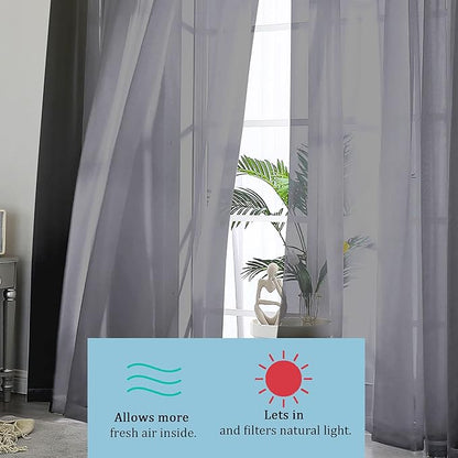 OWENIE Black Sheer Curtains 90 Inches Long 2 Panels Set, Elegant Sheer Curtains for Bedroom, Window Voile Sheer Curtain Panels/Drapes/Treatment for Living Room, 2Pcs, Each 42" W x 90" L, Black