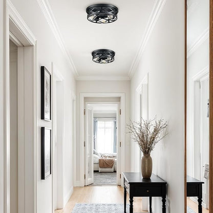 VONLUCE Flush Mount Ceiling Lights, 3-Light Hallway Ceiling Lighting Fixtures, 13 inch Farmhouse Metal Cage Ceiling Lights for Entryway Kitchen, Adjustable Lamp Holders, 2 pcs, Black