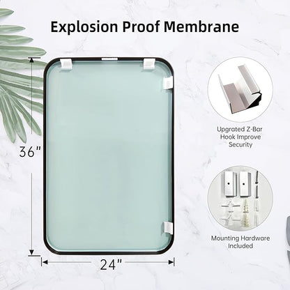 24"x36" Brushed Bronze Metal Framed Rounded Rectangle Mirror, Brown Wall Mounted Mirrors for Bathroom Entryway Vanity Living Room Bedroom, Vertical or Horizontal