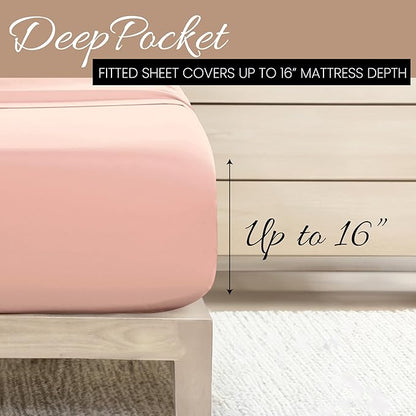 Linen Market Double-Brushed Microfiber Queen Sheet Set 4 Piece – Oeko-TEX Certified Ultra Soft & Wrinkle-Free - 16" Deep Pocket Sheets - Easy Care Queen Size - Blush