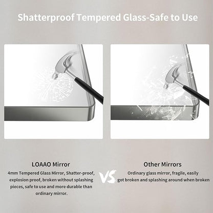 LOAAO 48X30 Inch Brushed Nickel Bathroom Mirror, Rounded Rectangle Silver Metal Frame Mirror, Brushed Nickel, Anti-Rust, Shatter Proof, Hangs Horizontally or Vertically