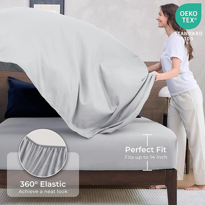 HEVUMYI Navy Blue & Grey California King Comforter Set - 7-Piece All Season Bed in a Bag Cal King, Ultra Soft Bedding Set with Comforter, Flat Sheet, Fitted Sheet, Pillowcases, Pillow Shams