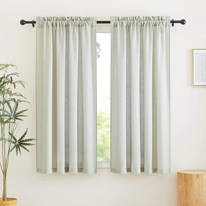 RYB HOME Green Linen Curtains for Living Room, Rod Pocket Thick Linen Burlap 72 Inch Length Light Filtering Privacy for Home Office Dining Room, W 34 x L 72 inches, Sage Green, 2 Panels Set