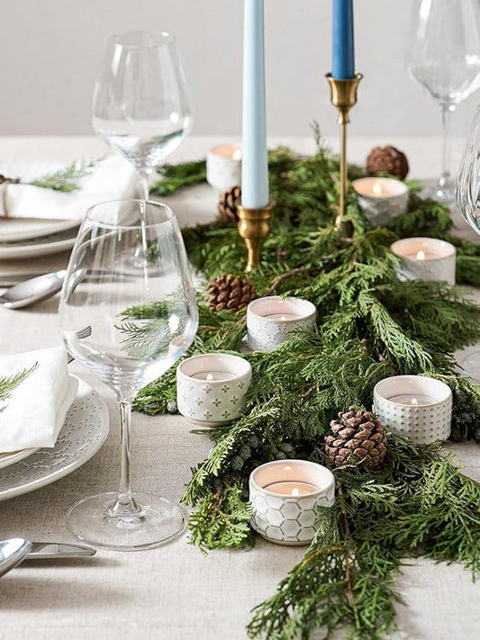 LE TAUCI Tealight Candle Holder, Embossed Ceramic Votive Candle Holders Bulk for Thanksgiving,Christmas, Wedding Table Centerpiece Decor, Set of 36, Arctic White