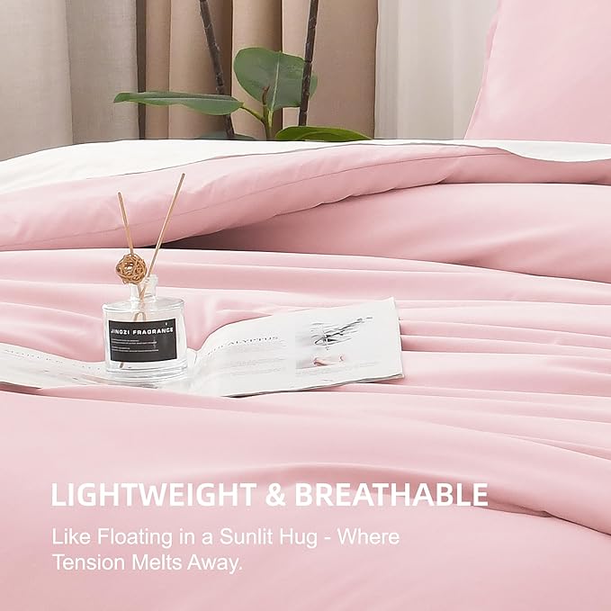Litanika Pink Twin/Twin XL Comforter Set, 2 Pieces Girls Teen Kids Cute Soft Solid Bedding Comforter Set, All Season Bed Set (66x90In Comforter & 1 Pillowcase)