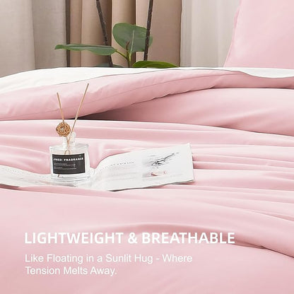Litanika Comforters Pink Super King Size, 3 Pieces Lightweight Solid Bedding Set & Collections, All Season Fluffy Bed Set (120x120In Comforter & 2 Pillowcases)