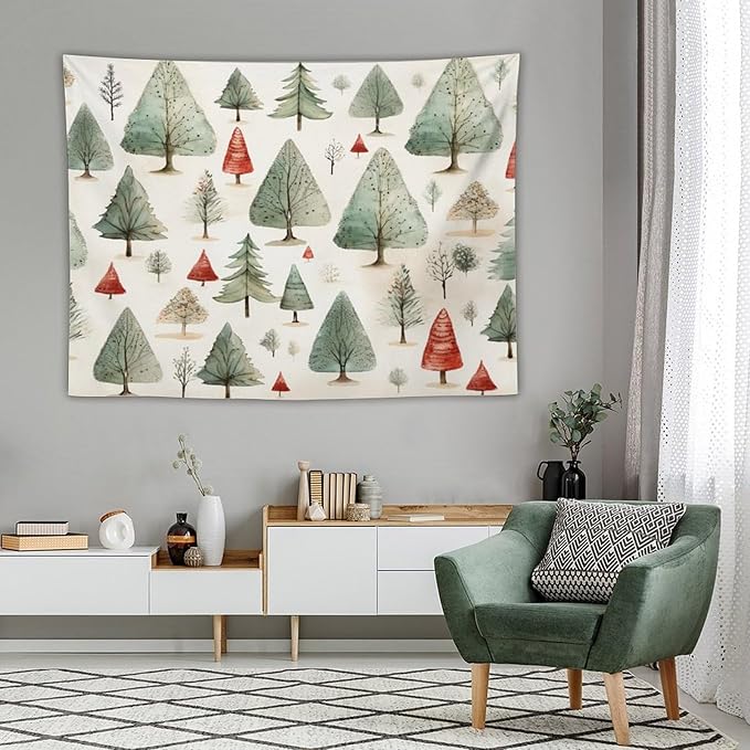 Tapestry Vintage Christmas Tree Watercolor Tapestries for Bedroom Aesthetic Watercolor Christmas Tree Tapastry's Wall Hanging Wall Hanging Decor Home Decoration for Bedroom Living Room Dorm 60"x80"