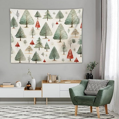Tapestry Vintage Christmas Tree Watercolor Tapestries for Bedroom Aesthetic Watercolor Christmas Tree Tapastry's Wall Hanging Wall Hanging Decor Home Decoration for Bedroom Living Room Dorm 60"x80"